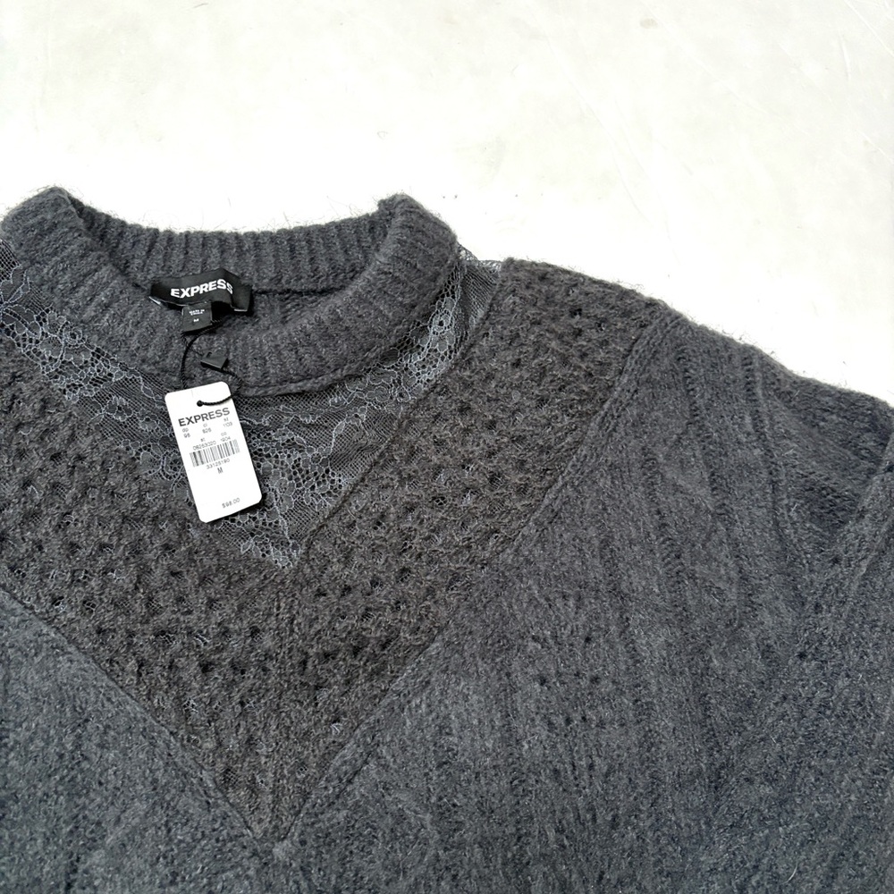 NWT Express Cable Knit Crew Neck Lace Sweater - Picture 6 of 14